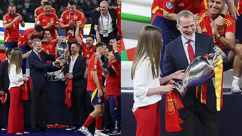 أميرة إسبانيا تحرج الملك خلال مراسم تسليم كأس أوروبا .. فيديو