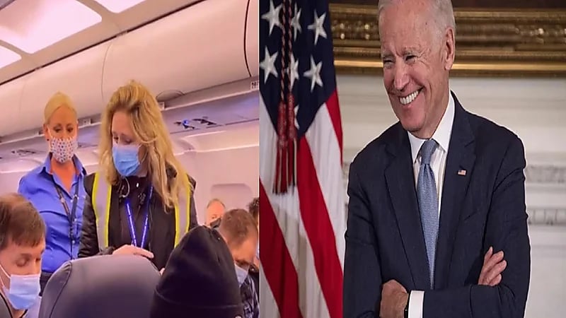 فيديو..طرد شخص من طائرة لارتداءه كمامة عليها عبارة مناهضة لبايدن