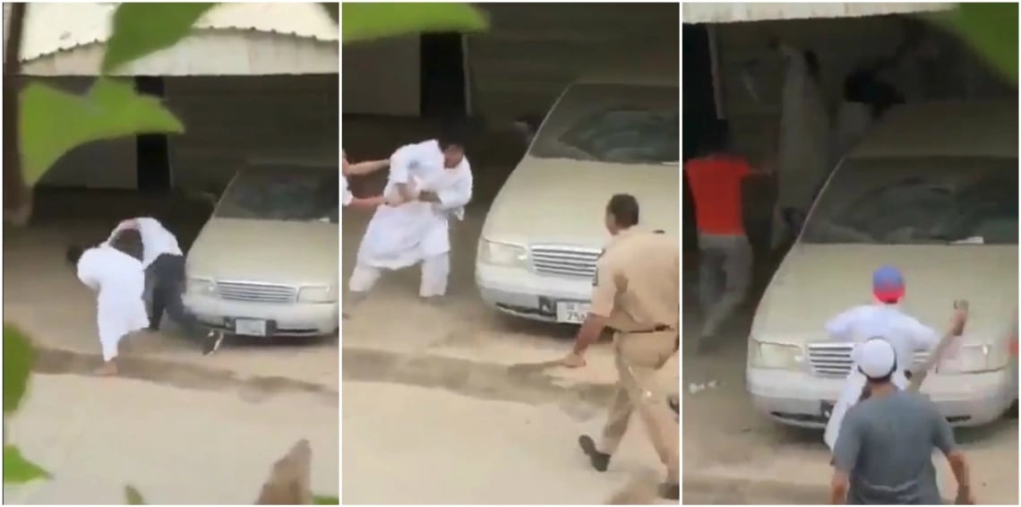 بالفيديو.. مشاجرة بين عسكري وعدة أشخاص تنتهي بإصابة ابنه