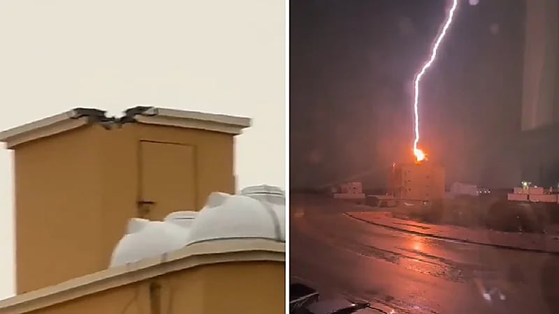 صاعقة رعدية تضرب سطح منزل بجازان وتلحق أضراراً في بيت الدرج.. فيديو