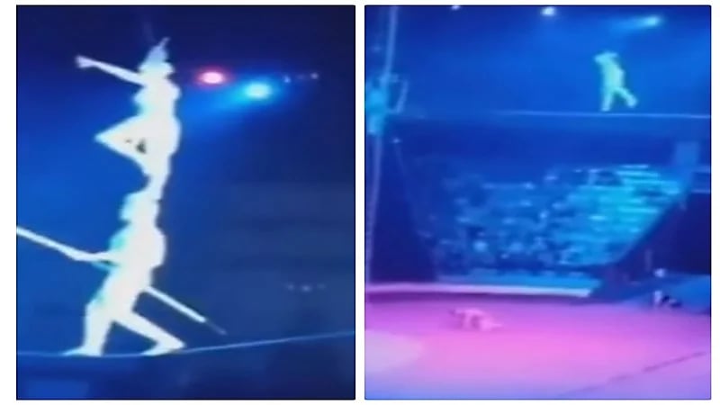 شاهد.. لحظة سقوط مشاة الحبل المشدود أثناء عرض في سيرك 