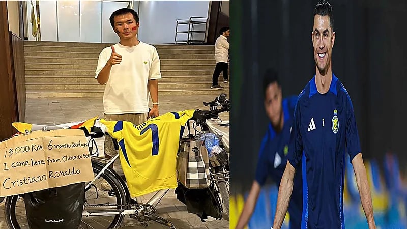 مشجع صيني يقطع رحلة تبلغ 13 ألف كيلو متر بالدراجة لمقابلة رونالدو