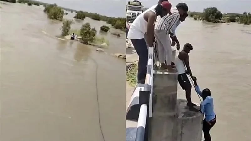 فتاة تباغت زوجها بدفعه بقوة في النهر أثناء التقاطه صورة.. فيديو