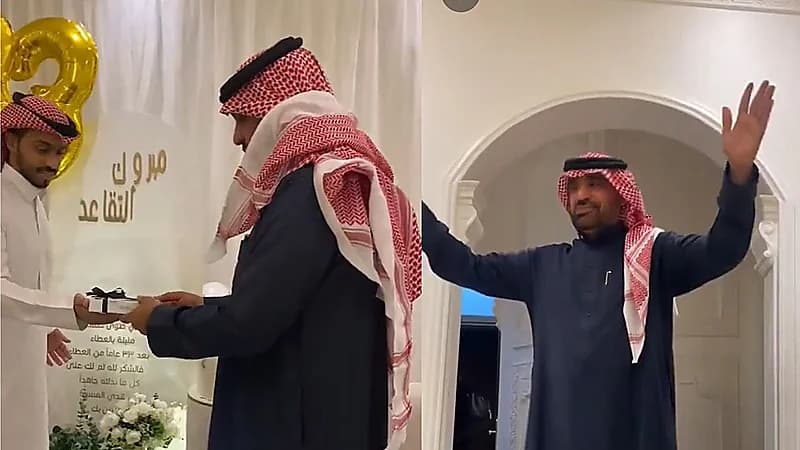 أبناء يحتفلون بتقاعد والدهم على طريقتهم الخاصة في جو عائلي دافئ .. فيديو