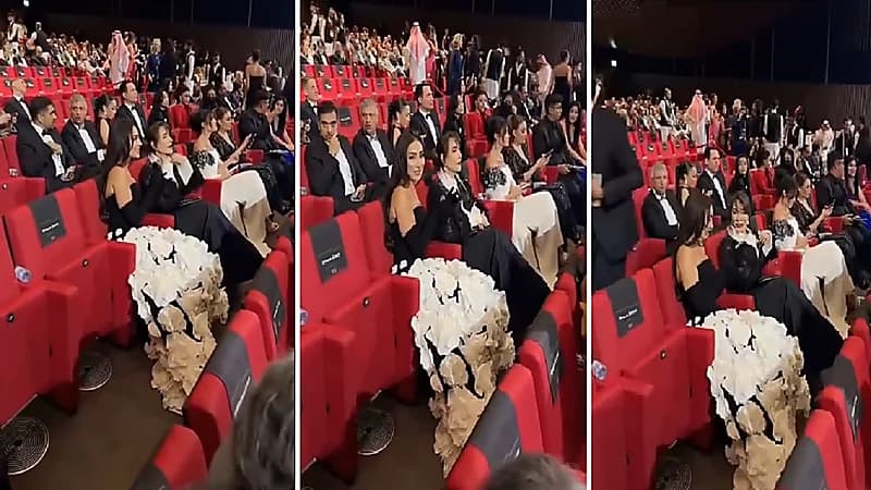 نور الغندور تؤدي دور المذيعة برفقة هدى حسين بمهرجان البحر الأحمر.. فيديو