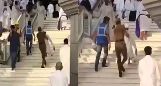 بالفيديو.. رجل أمن بالمسجد الحرام يحمل مسِّن لم يقدر على صعود الدرج